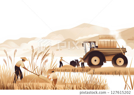 秋季稻麥收穫場景-1 秋季稻麥收穫場景-1 127615202