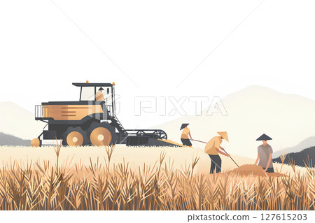 Autumn rice and wheat harvest scene-1 Autumn rice and wheat harvest scene-1 127615203