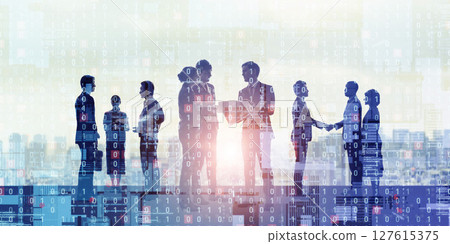 Collage of a group of multinational business people and digital technology Horizontal visual for banners and advertising Collage of a group of multinational business people and digital technology Horizontal visual for banners and advertising 127615375