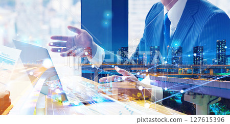 Group of business people meeting and digital network concept 127615396