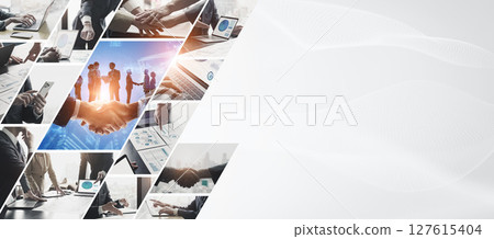 Collage of various business scenes - Horizontal visuals for banners and advertisements 127615404
