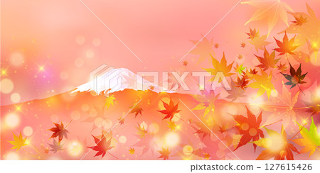 Mount Fuji autumn leaves maple autumn background 127615426