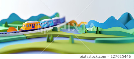 A cute train running through the beautiful plateau (3D) 127615446