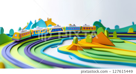 可愛的火車穿越美麗的高原（3D） 127615449