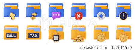 3d file folder data document information archive icon set bundle illustration 127615550