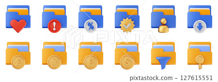 3d file folder data document information archive icon set bundle illustration 127615551