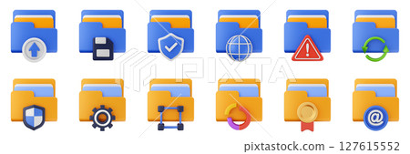 3d file folder data document information archive icon set bundle illustration 127615552