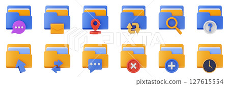 3d file folder data document information archive icon set bundle illustration 127615554