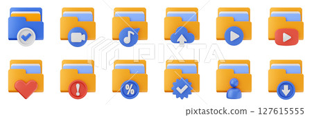 3d file folder data document information archive icon set bundle illustration 127615555
