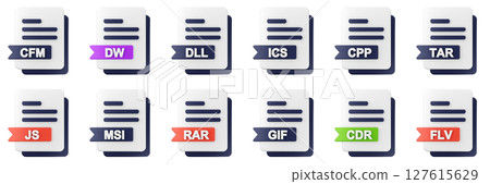 3d file format type icon set bundle illustration cfm dw dll ics cpp tar js msi rar gif cdr flv 127615629