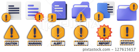 3d warning danger alert caution risk important sign icon set bundle file folder 127615657