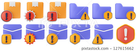 3d delivery box folder mail warning danger alert caution risk important sign icon set bundle 127615662