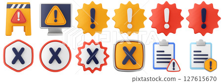 3d warning computer file danger alert caution risk important sign icon set bundle 127615670