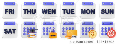 3d calendar day payment target education date event reminder plan organizer icon set bundle illustration 127615702