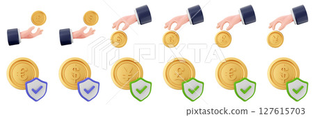 3d coin finance investment wealth payment income money dollar icon set bundle illustration 127615703