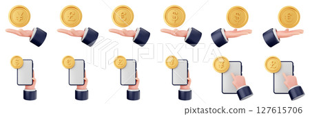 3d coin finance investment wealth payment income money dollar icon set bundle illustration 127615706