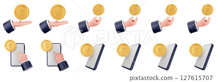 3d coin finance investment wealth payment income money dollar icon set bundle illustration 127615707