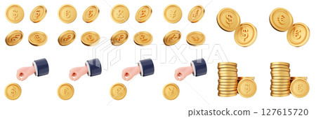 3d coin finance investment wealth payment income money dollar icon set bundle illustration 127615720