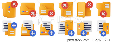 3d file folder data document information archive icon set bundle illustration 127615724