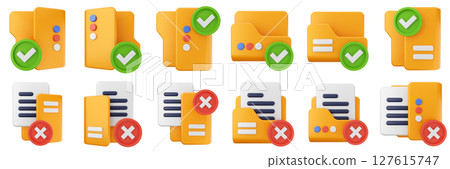 3d file folder data document information archive icon set bundle illustration 127615747