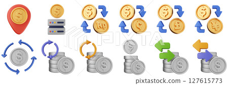 3d money exchange transaction coin finance investment wealth payment income dollar icon set bundle illustration 127615773