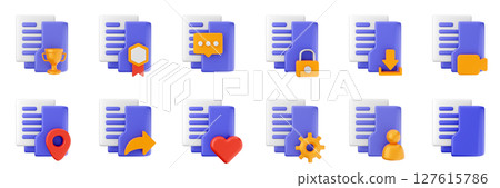 3d file folder trophy badge video settings data document archive icon set bundle illustration 127615786