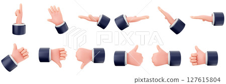 3d hand gestures like thumb finger trendy icon set bundle illustration 127615804