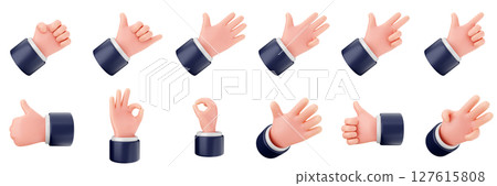 3d hand gestures like thumb finger trendy icon set bundle illustration 127615808