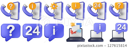 3d helpdesk chat laptop support service center call service icon set bundle illustration 127615814