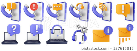 3d helpdesk laptop mail chat support service center call service icon set bundle illustration 127615815