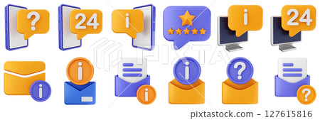 3d helpdesk chat mail 24 hour support service center call service icon set bundle illustration 127615816