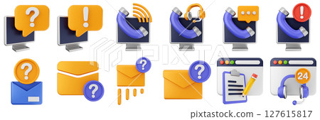 3d helpdesk website mail pc support service center call service icon set bundle illustration 127615817