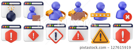 3d internet website user account firewall password cyber security safety data protection icon set bundle illustration 127615919