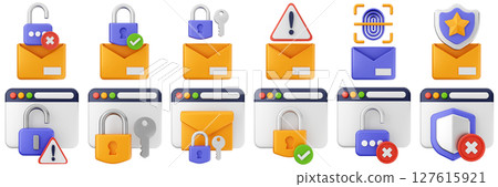 3d internet website lock mail fingerprint cyber security safety data protection icon set bundle illustration 127615921