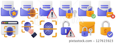 3d internet website cyber security safety data email padlock protection icon set bundle illustration 127615923