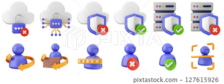 3d internet website cyber security safety data cloud user server protection icon set bundle illustration 127615926