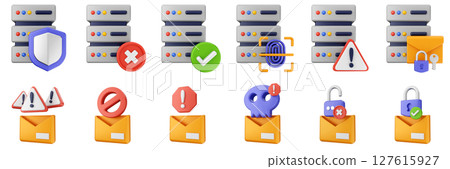 3d internet server mail alert website cyber security safety data protection icon set bundle illustration 127615927
