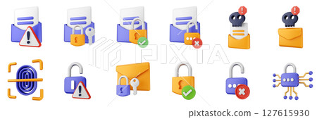 3d internet mail lock key padlock website cyber security safety data protection icon set bundle illustration 127615930