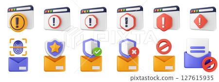 3d internet website mail cyber security safety data protection icon set bundle illustration 3d internet website mail cyber security safety data protection icon set bundle illustration 127615935