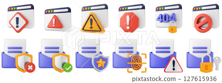 3d internet website cyber security safety data protection email icon set bundle illustration 127615936