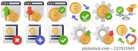 3d money website investment transaction cash coin dollar finance income profit icon set bundle illustration 127615945