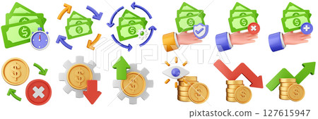 3d money settings investment transaction cash coin dollar finance income profit icon set bundle illustration 3d money settings investment transaction cash coin dollar finance income profit icon set bundle illustration 127615947