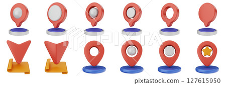 3d location mark navigation mark pin position icon set bundle illustration 127615950