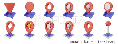 3d location mark navigation mark pin position icon set bundle illustration 3d location mark navigation mark pin position icon set bundle illustration 127615960