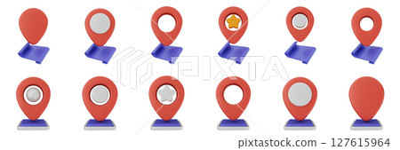 3d location mark navigation mark pin position icon set bundle illustration 127615964
