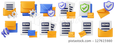 3d mail email message settings newsletter document file envelope media chat delivery icon set bundle illustration 3d mail email message settings newsletter document file envelope media chat delivery icon set bundle illustration 127615980