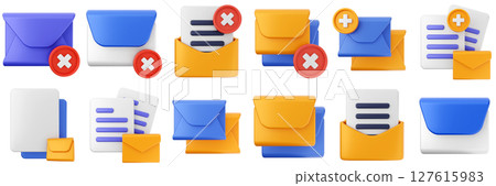 3d mail email failed delete message document file envelope media chat delivery icon set bundle illustration 127615983