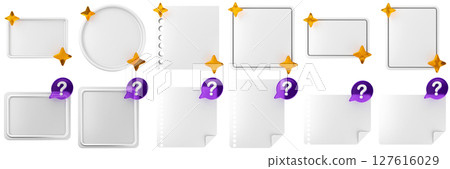 3d message star question mark blank comment sticky note paper text box speech bubble icon set bundle illustration 127616029