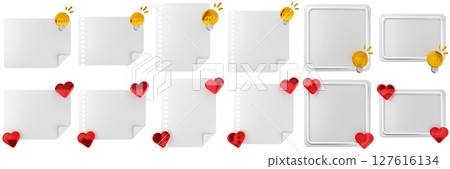 3d message idea love blank comment sticky note paper text box speech bubble icon set bundle illustration 127616134