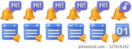3d notification calendar chat notice alert attention application bell alarm reminder icon set bundle illustration 3d notification calendar chat notice alert attention application bell alarm reminder icon set bundle illustration 127616162
